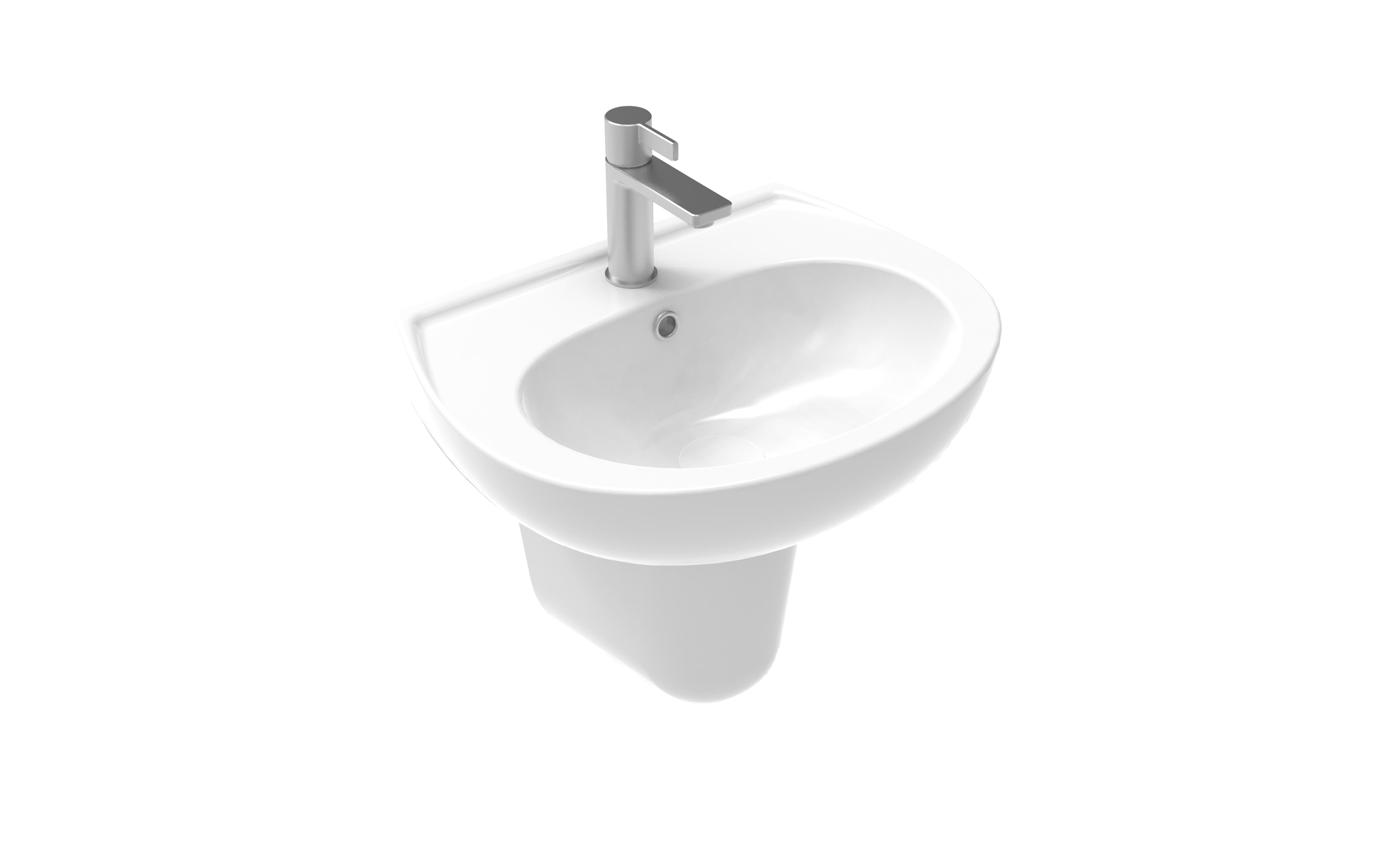 Oval Yarım Ayak Lavabo 40x50 cm - Teknik Çizim