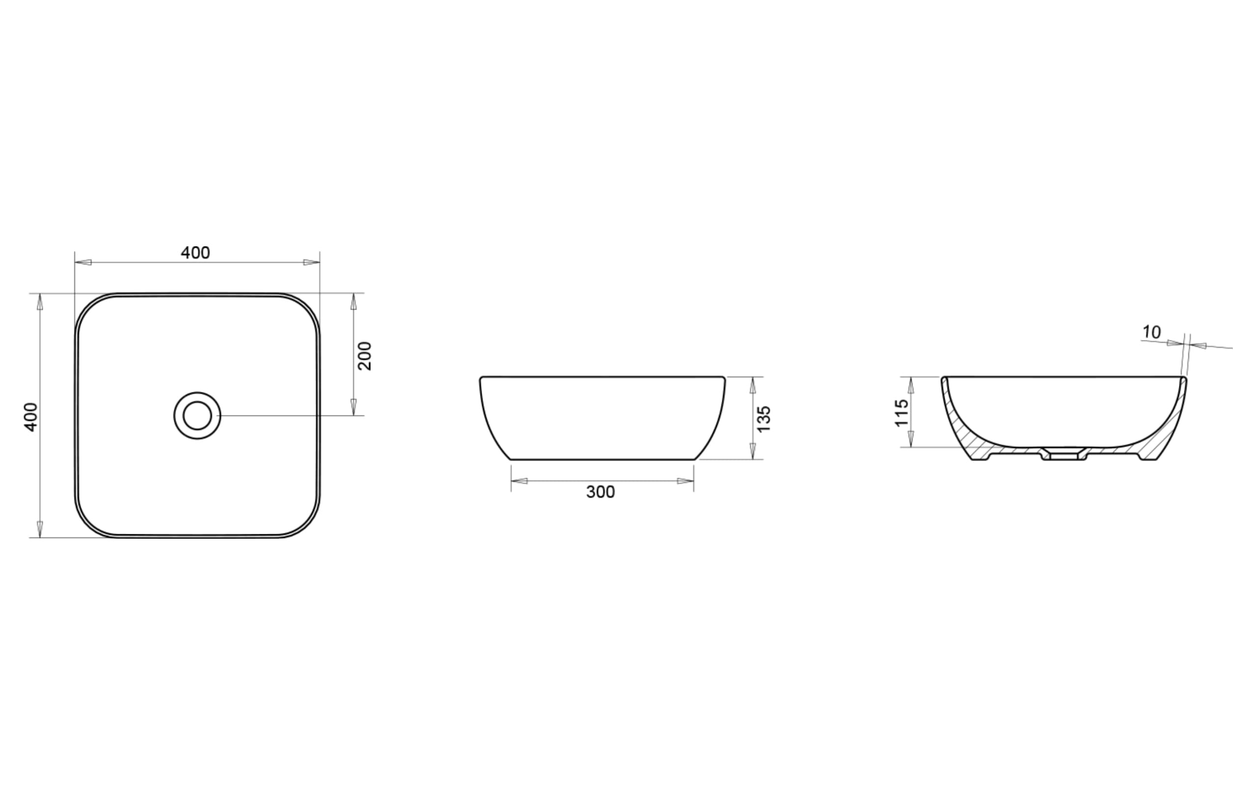 Porto Çanak Lavabo - Teknik Çizim