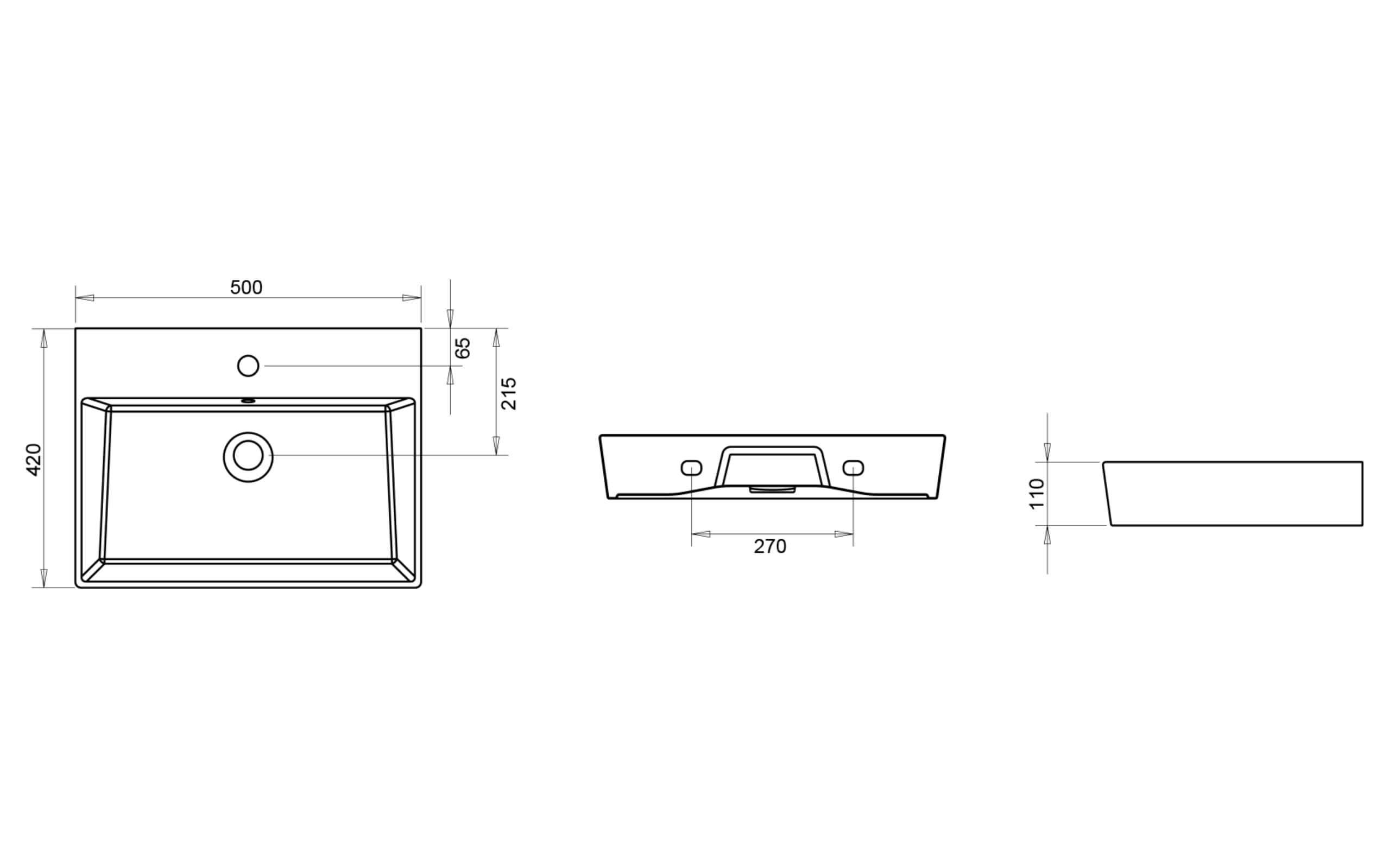 Vega Lavabo 50 cm - Teknik Çizim