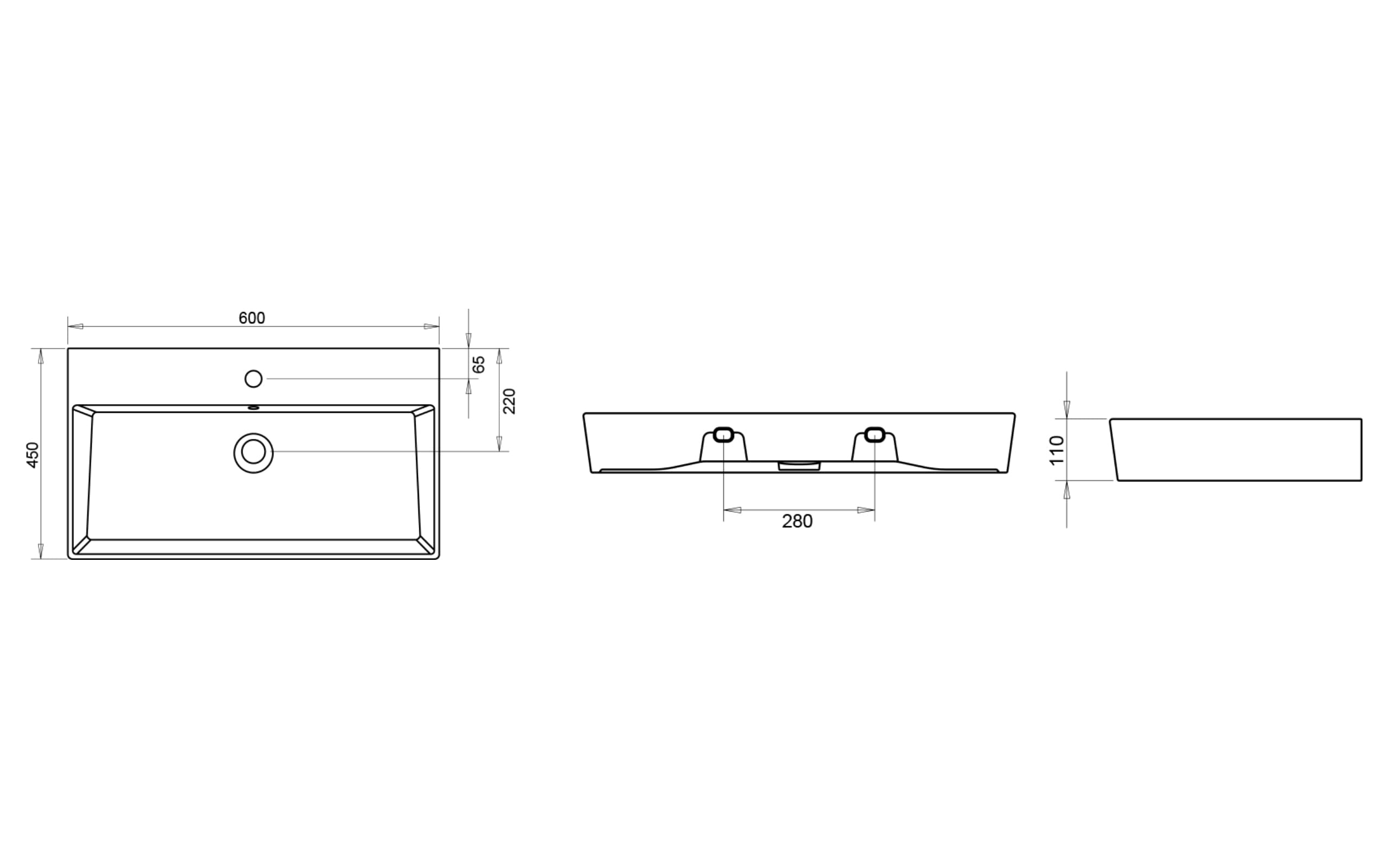 Vega Lavabo 60 cm - Teknik Çizim
