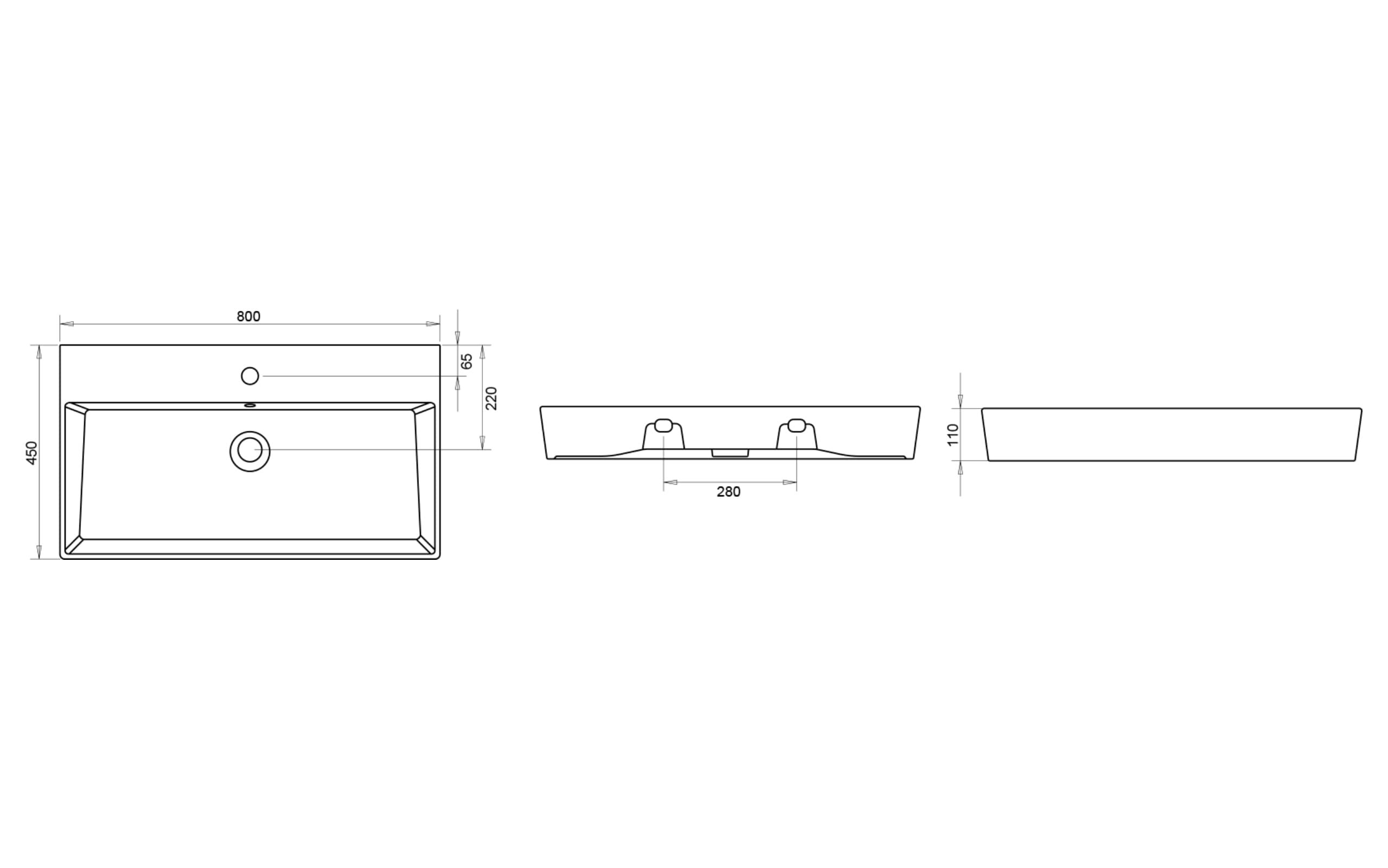 Vega Lavabo 80 cm - Teknik Çizim